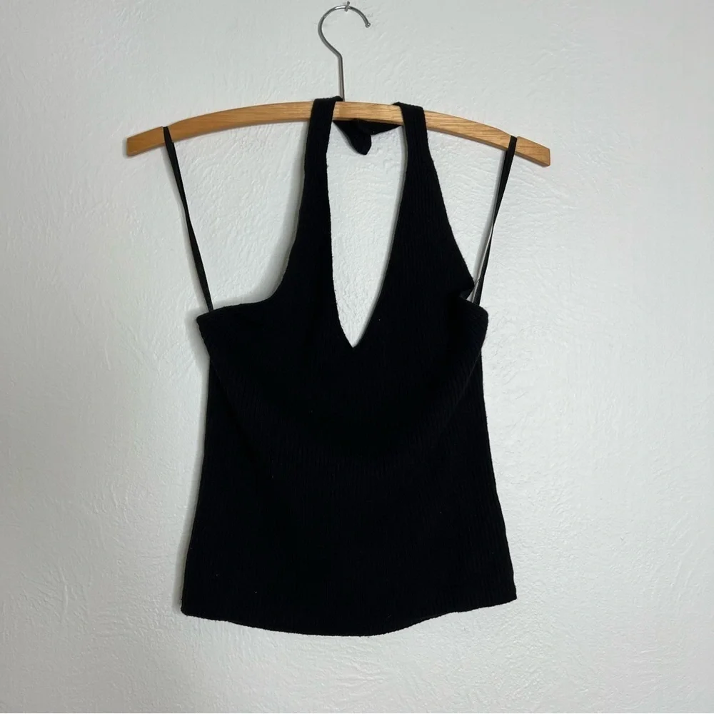 Vintage Ballinger Gold Black Silk Cashmere Blend Ribbed Y2K Halter Top Size L - Picture 2 of 9